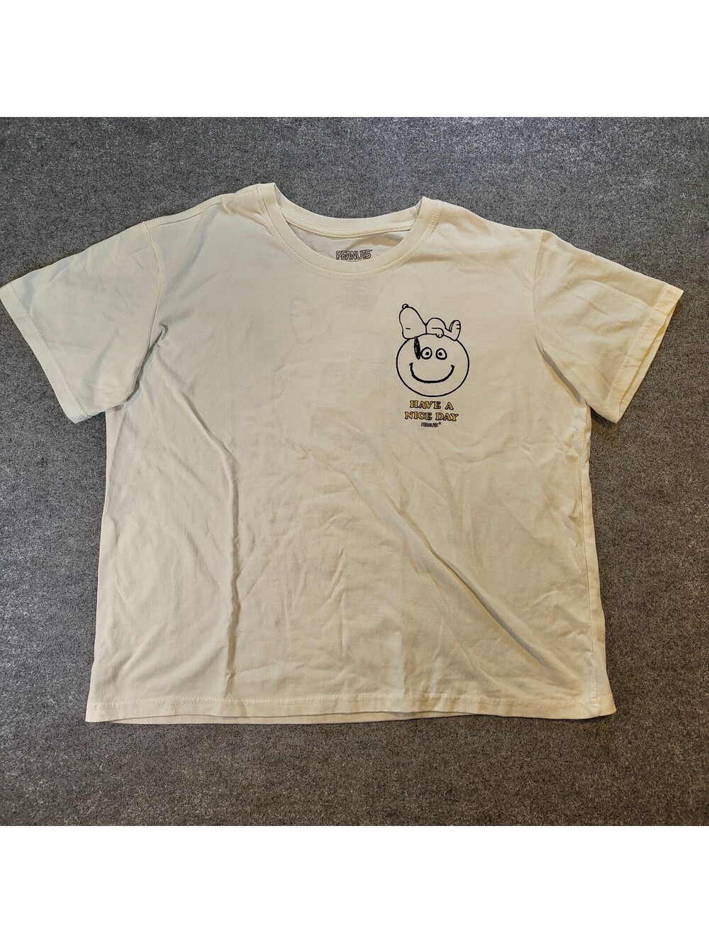 Peanuts Snoopy Have A Nice Day Smiley Face Graphic T-Shirt Winter White XL